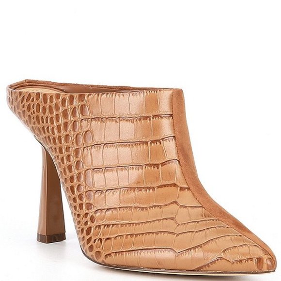Gibson & Latimer Shoes - Lark Croc Embossed & Suede Stiletto Dress Mules